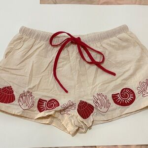 Beige and Red Women's Shorts with Nautical Design